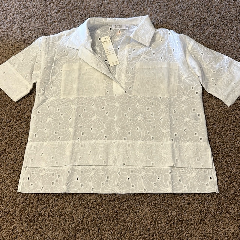 White Short Sleeve Boxy Button Down Shirt